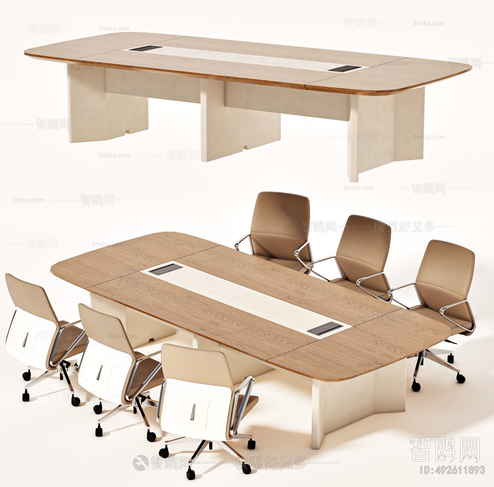 现代会议桌椅组合3D模型下载