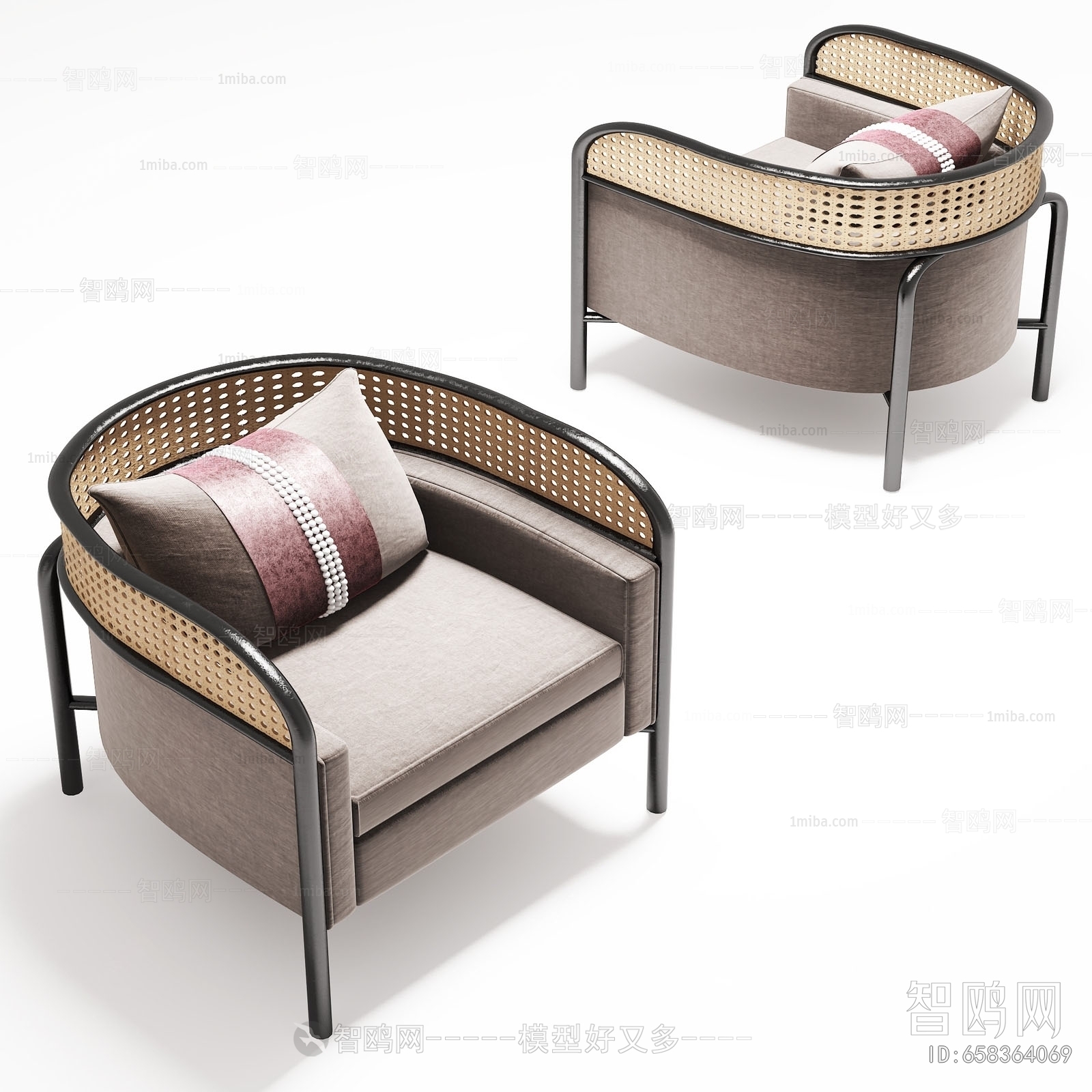 新中式藤编单人沙发
