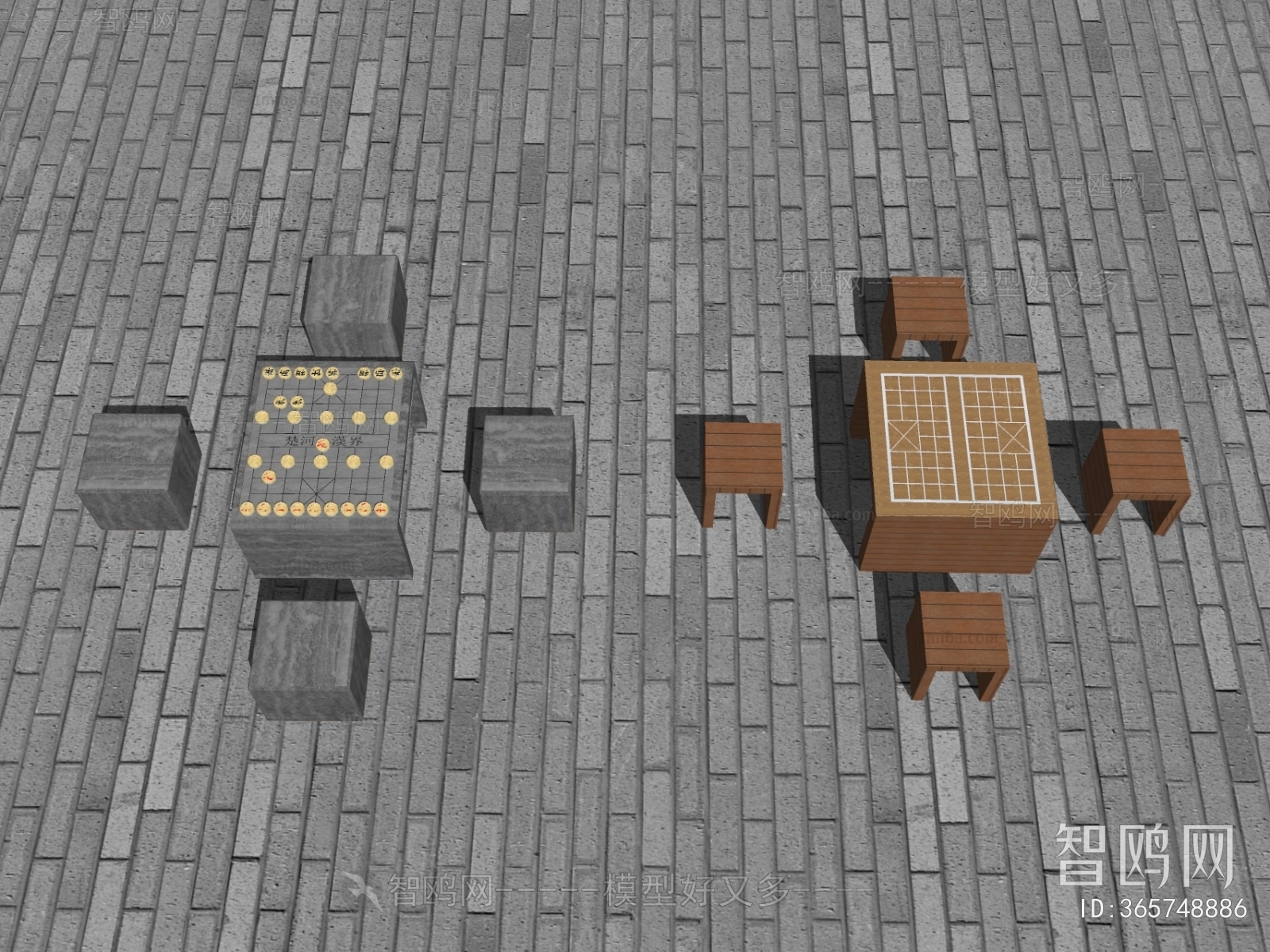 中式庭院石桌石凳组合