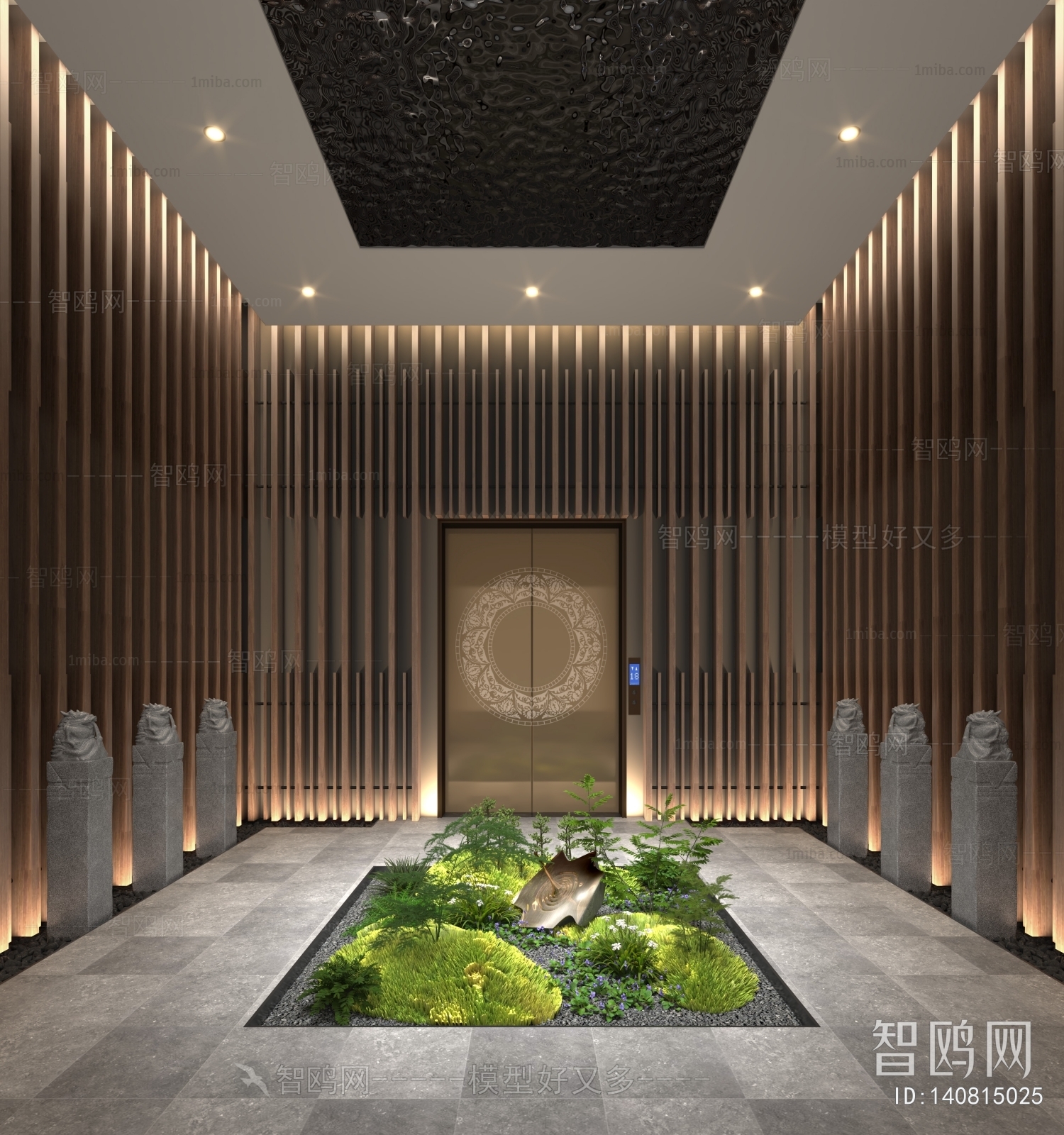 New Chinese Style Office Elevator Hall