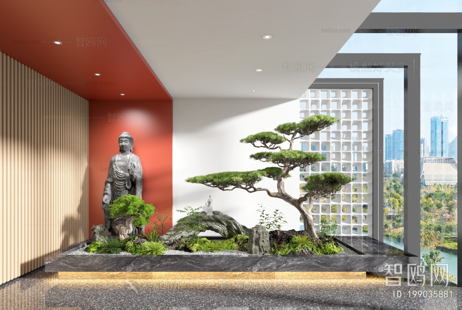 新中式景观植物小品佛像雕塑