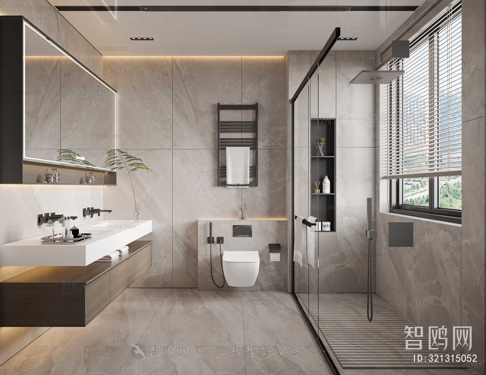 现代轻奢卫生间浴室3D模型下载
