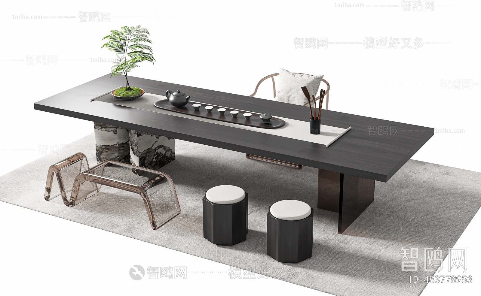现代新中式茶桌椅亚克力凳组合