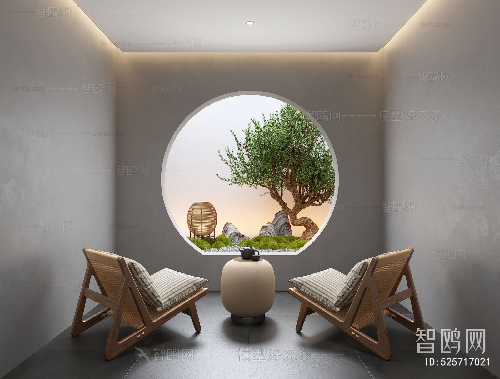 新中式景观植物小品 休闲椅