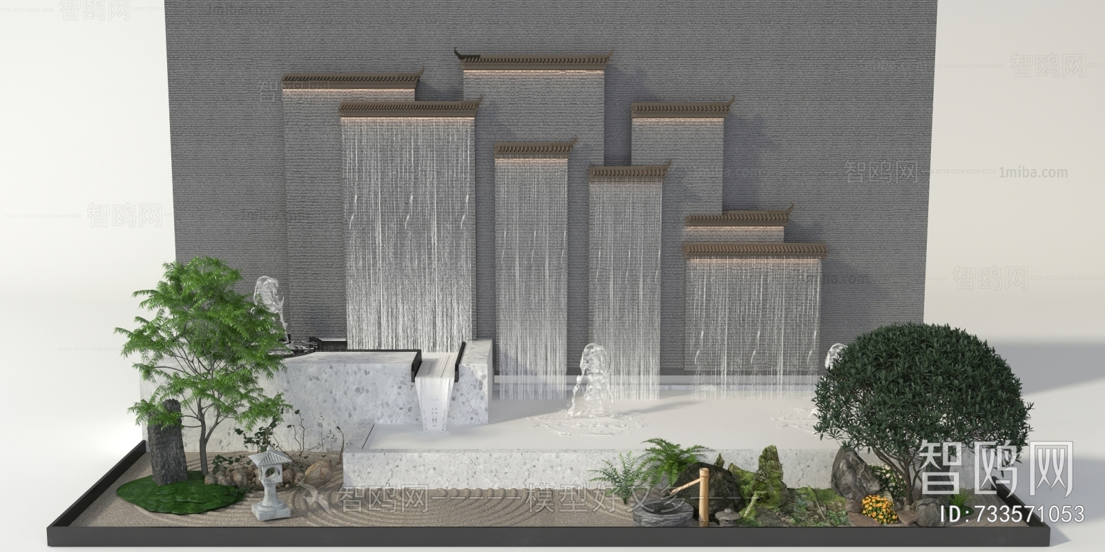 新中式水景小品 玄关墙绿植