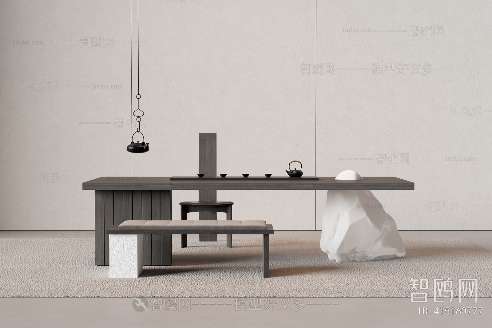 现代新中式茶桌椅坐凳组合