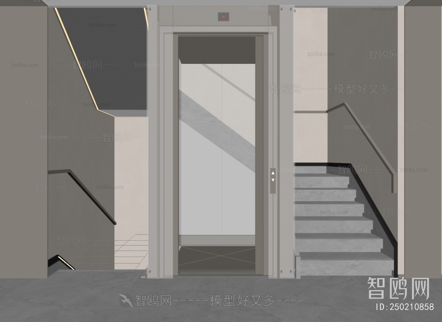 现代楼梯电梯间3D模型下载