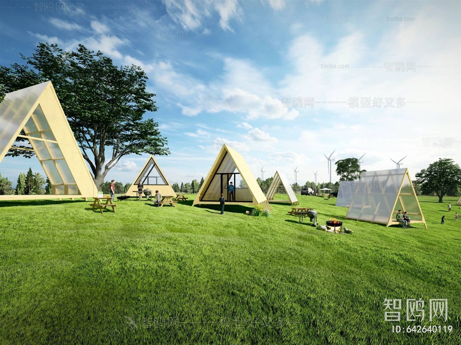 现代露营帐篷公园景观