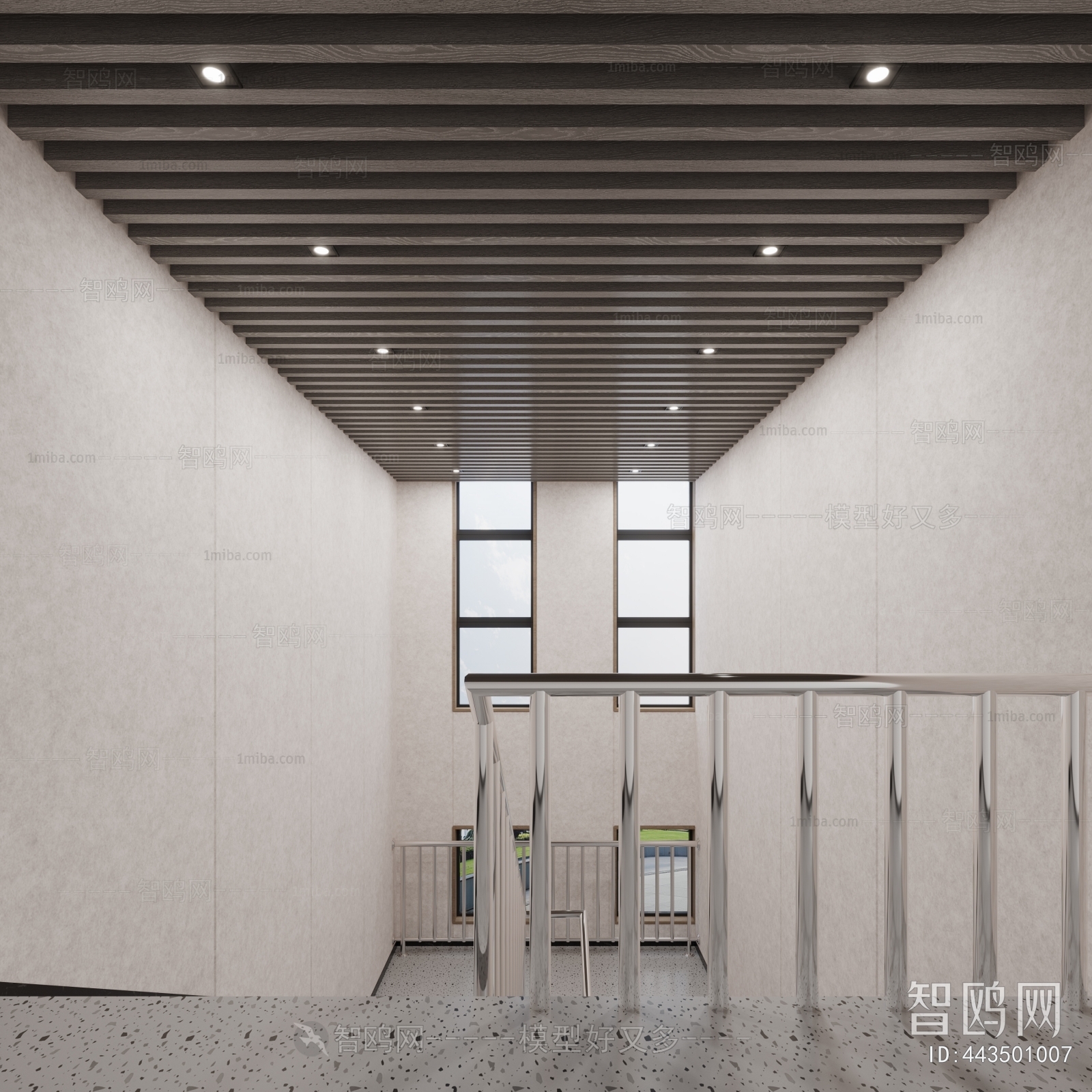 多场景-现代新中式办公过道+茶室+楼梯间