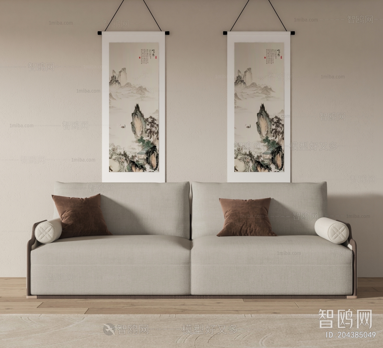新中式双人沙发 挂画