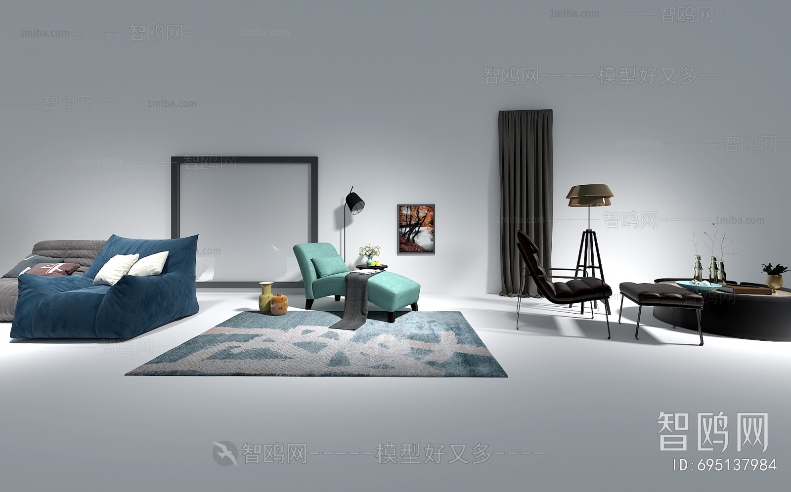 现代懒人沙发组合3D模型下载