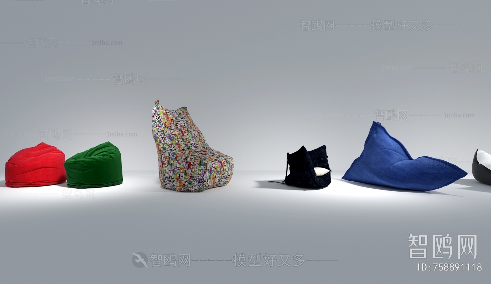 现代懒人沙发组合3D模型下载