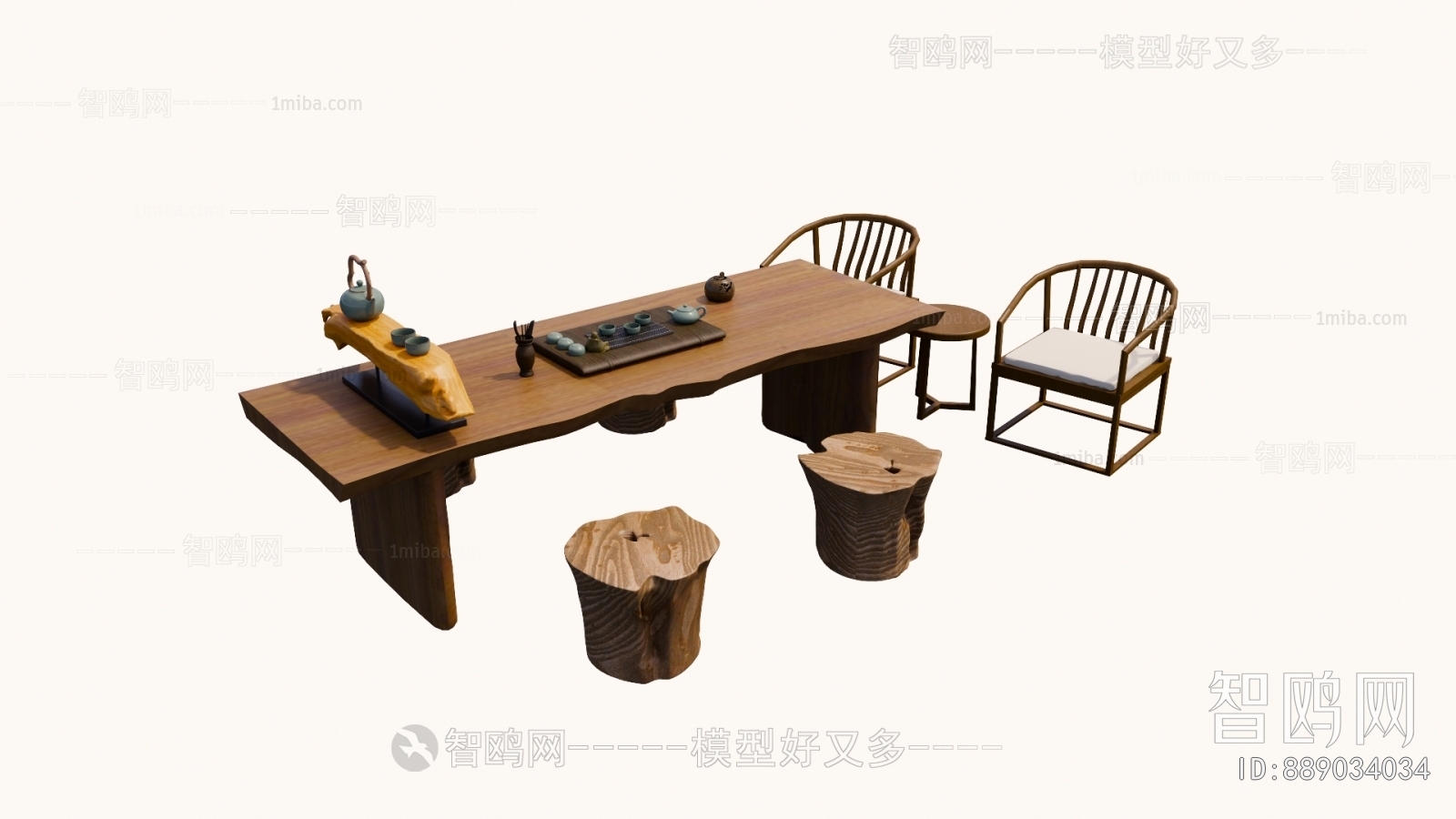 新中式茶桌椅坐凳组合