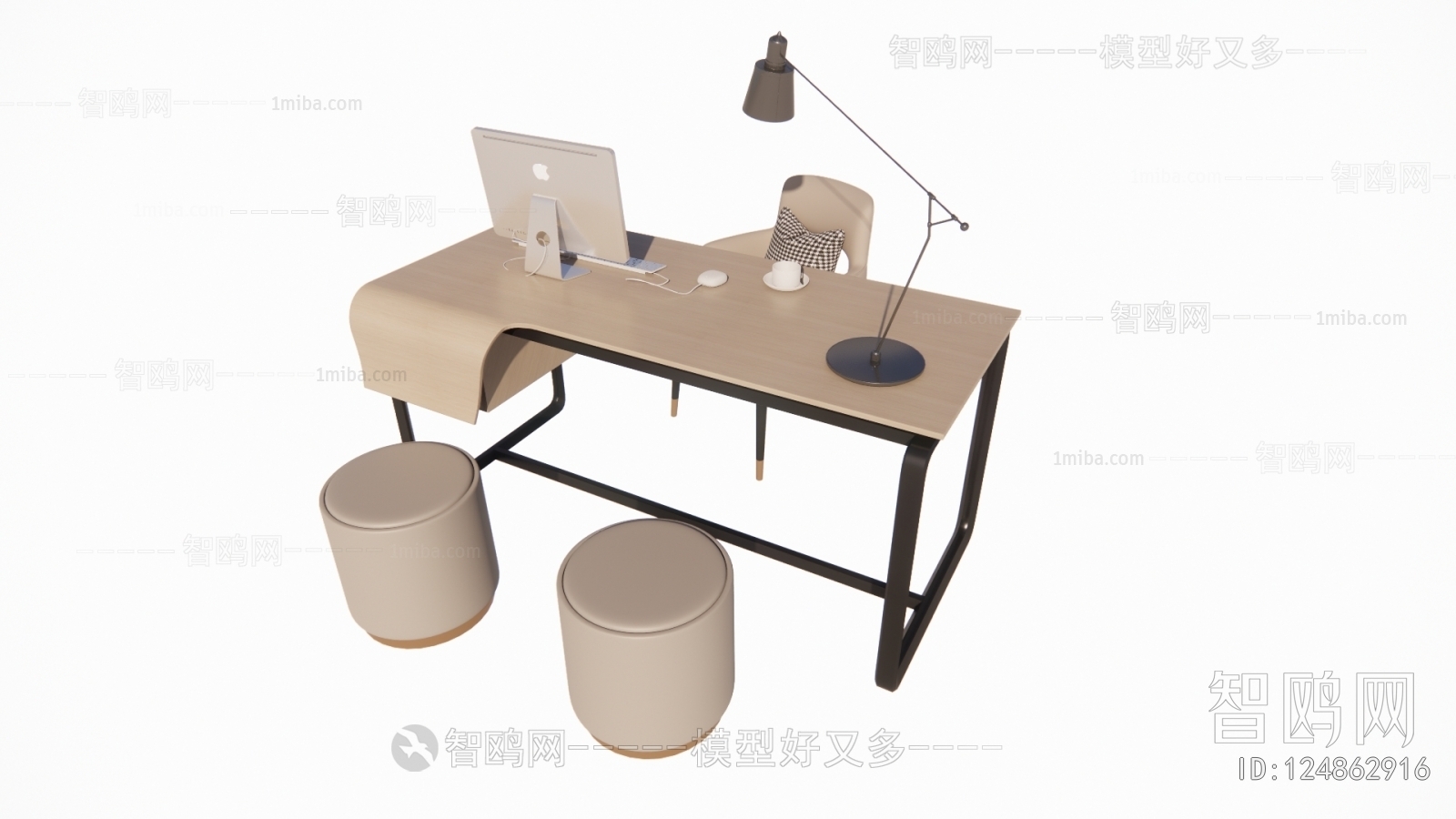 现代书桌椅坐凳组合