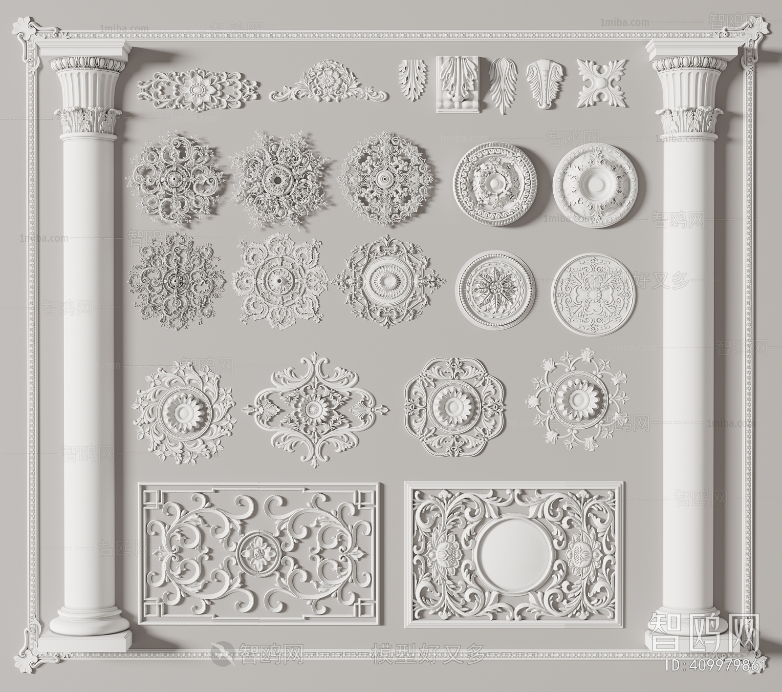 European Style Plaster Carved Top Plate