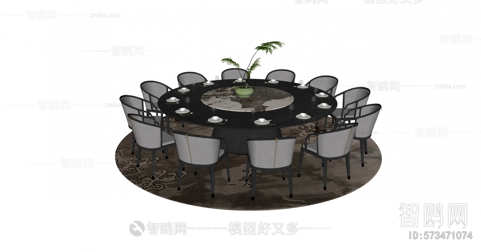 现代新中式圆形餐桌椅组合