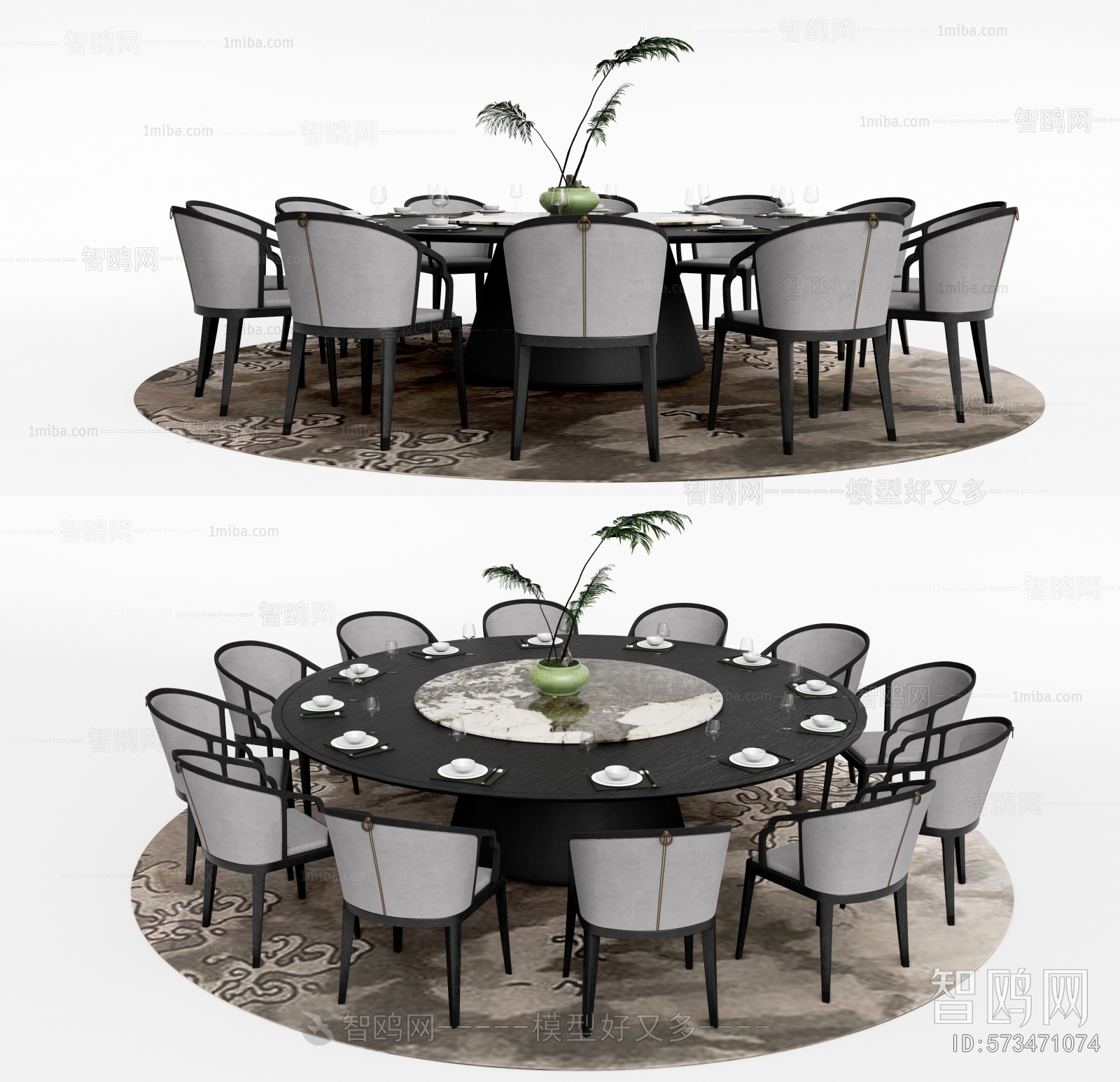 现代新中式圆形餐桌椅组合