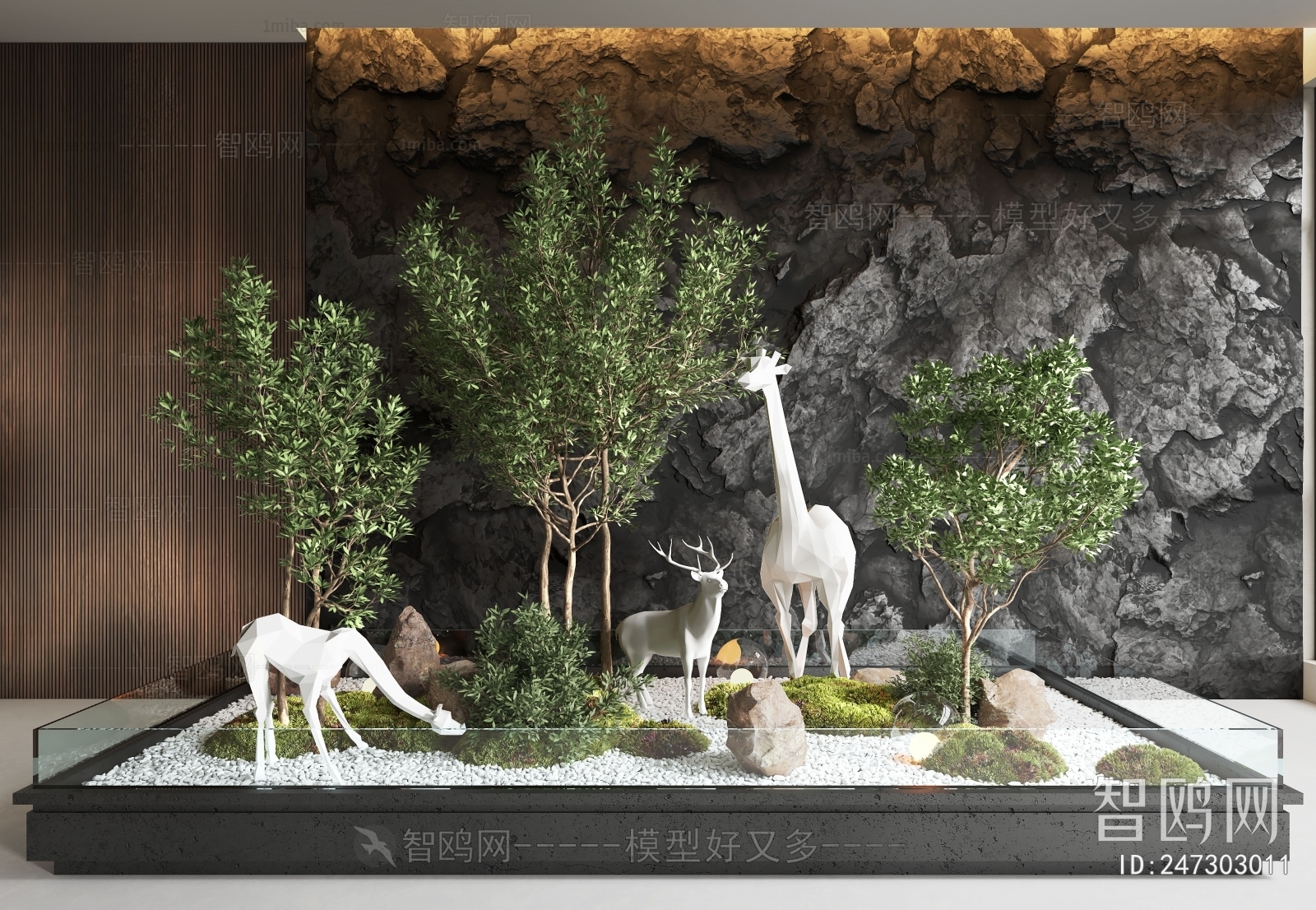 现代植物鹿雕塑景观小品
