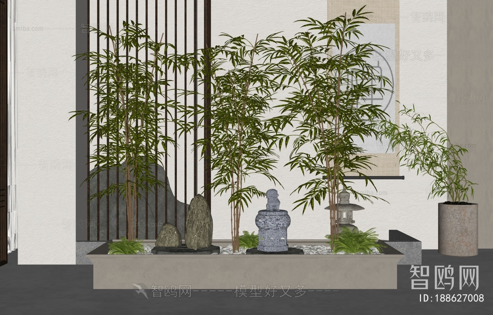 新中式竹子绿植景观小品