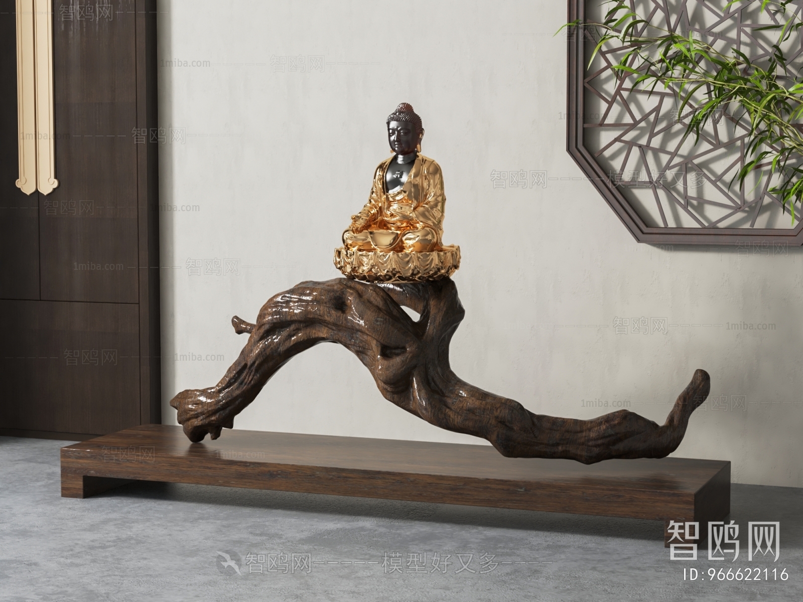 新中式树根佛像雕塑摆件