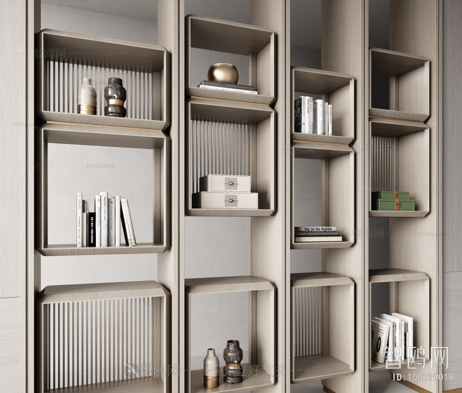 现代新中式书柜 装饰柜3D模型下载
