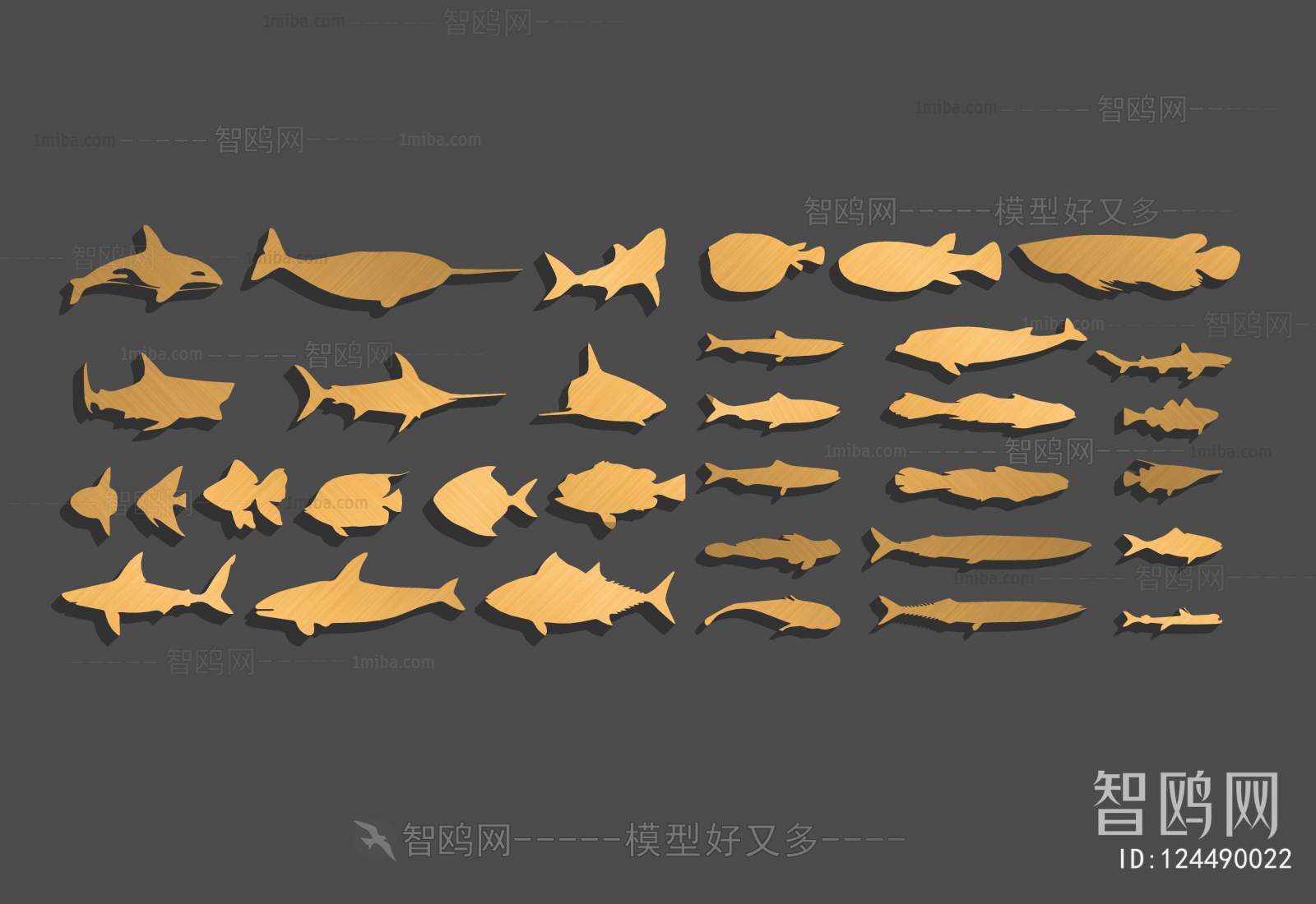 现代鱼类海洋生物剪影墙饰
