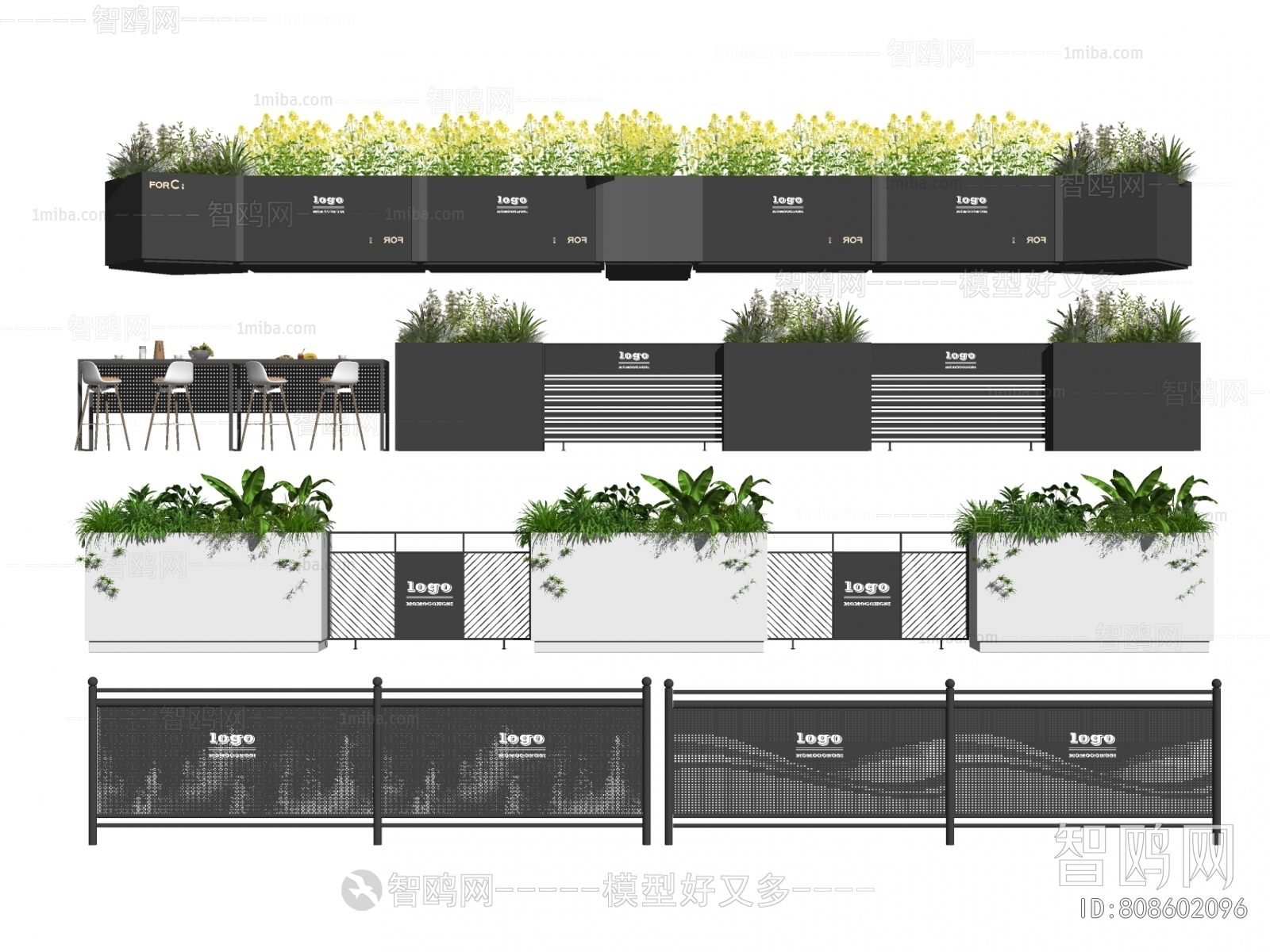 现代植物景观商业外摆围栏花箱