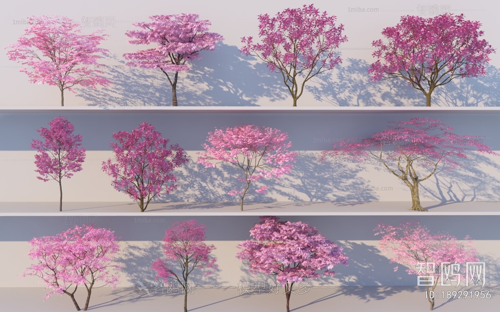 现代粉色樱花树组合