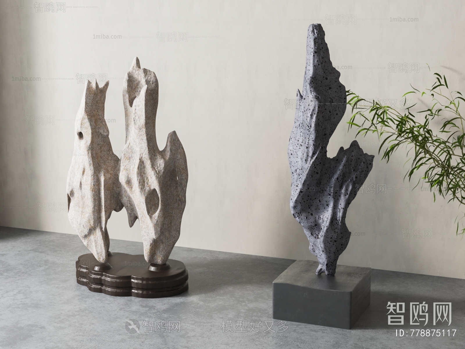 新中式珊瑚石雕塑摆件组合