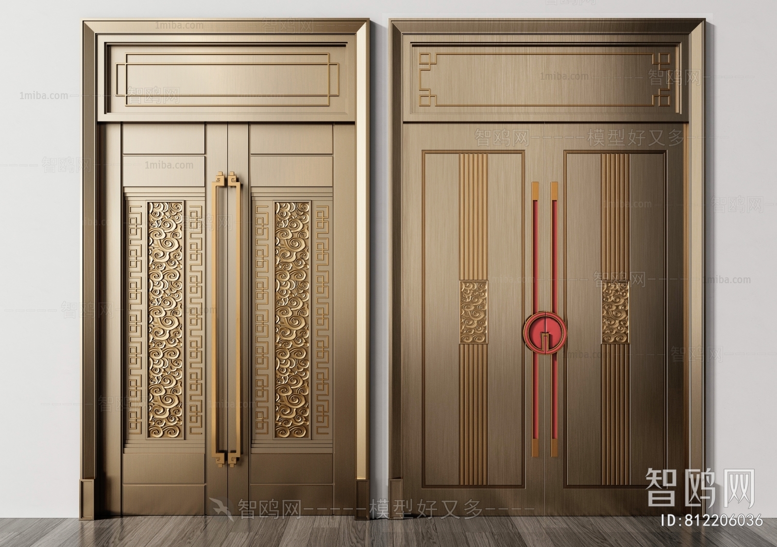 新中式铜门 双开大门组合