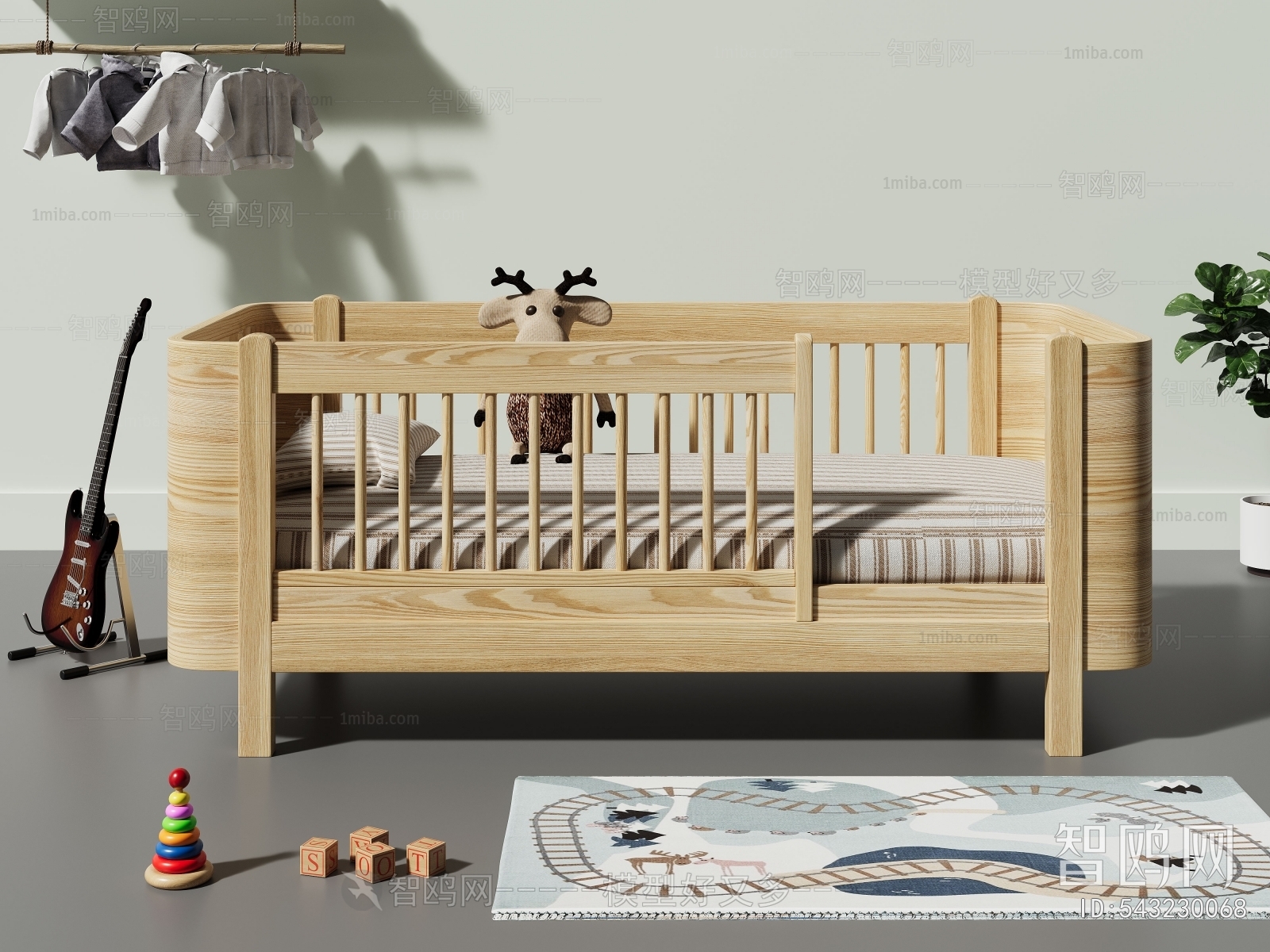 现代全实木儿童床