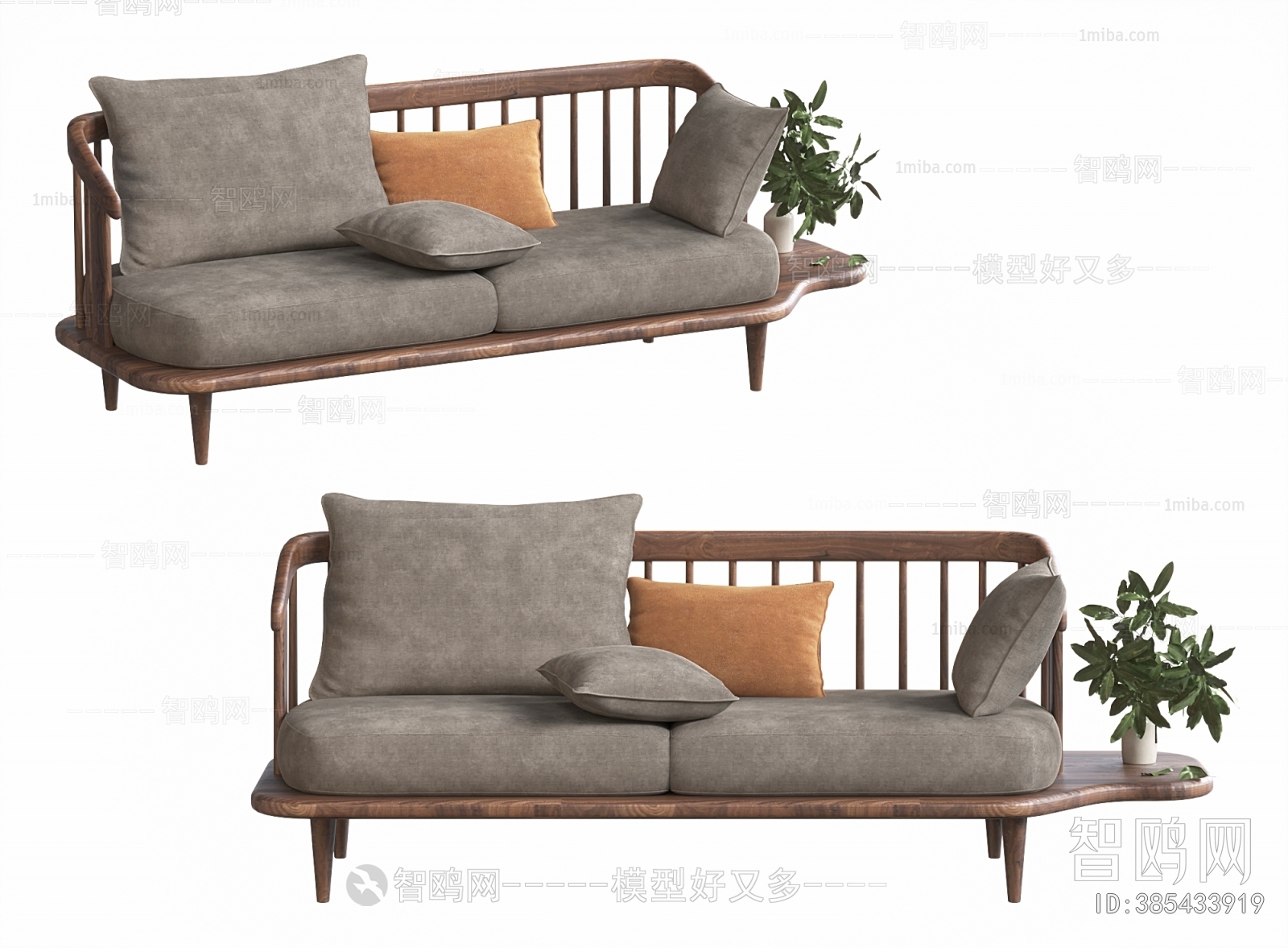 新中式木质双人沙发