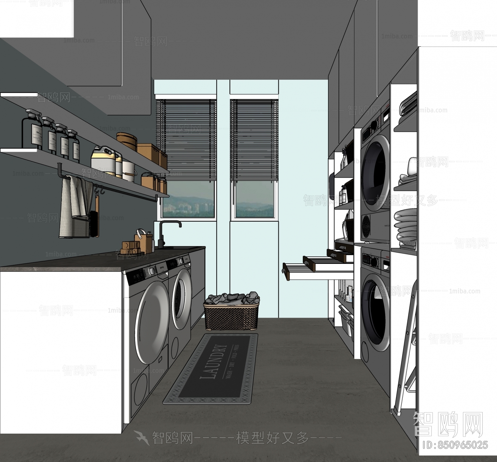 现代洗衣房3D模型下载