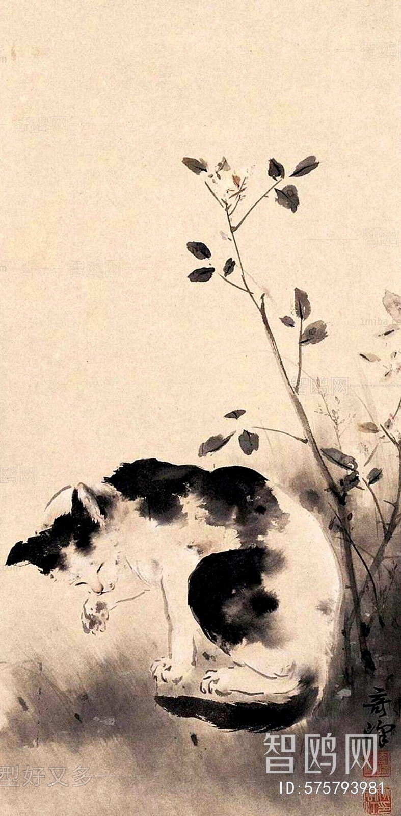 中式写意国画猫挂画