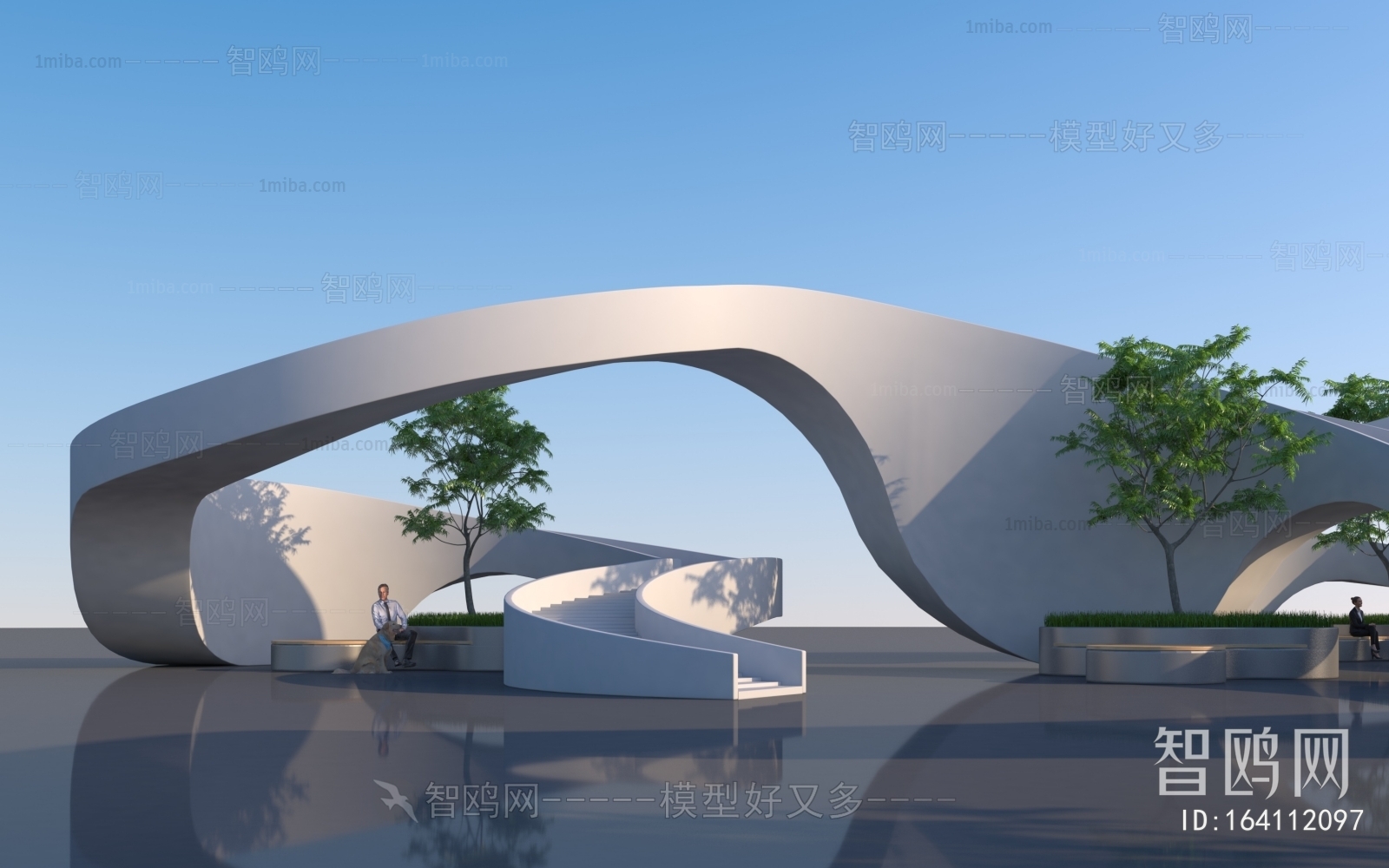 现代不规则、异形、踏步弧形天桥3D模型下载