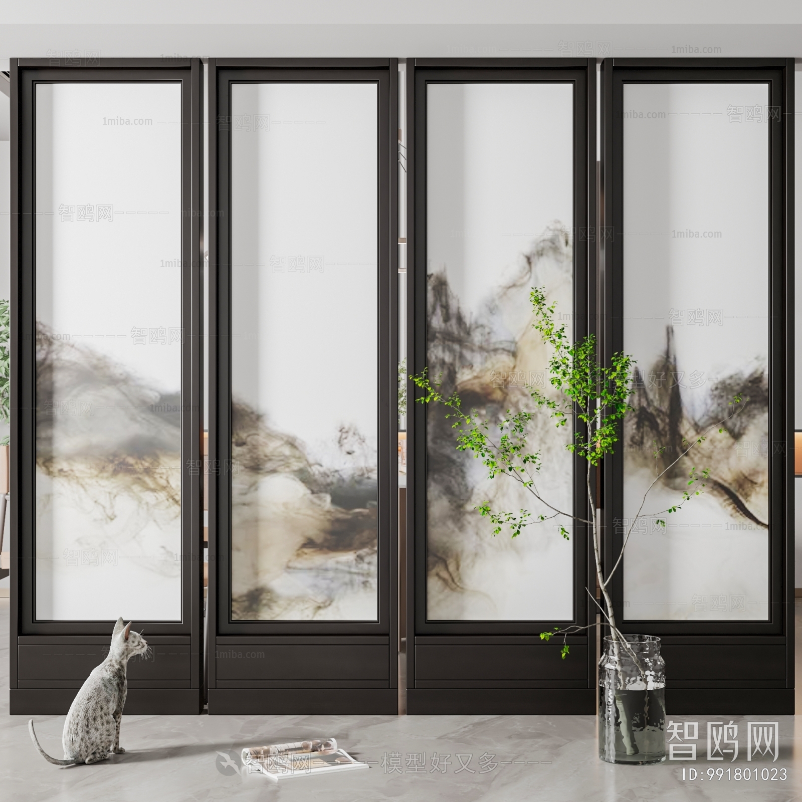 New Chinese Style Glass Screen Partition