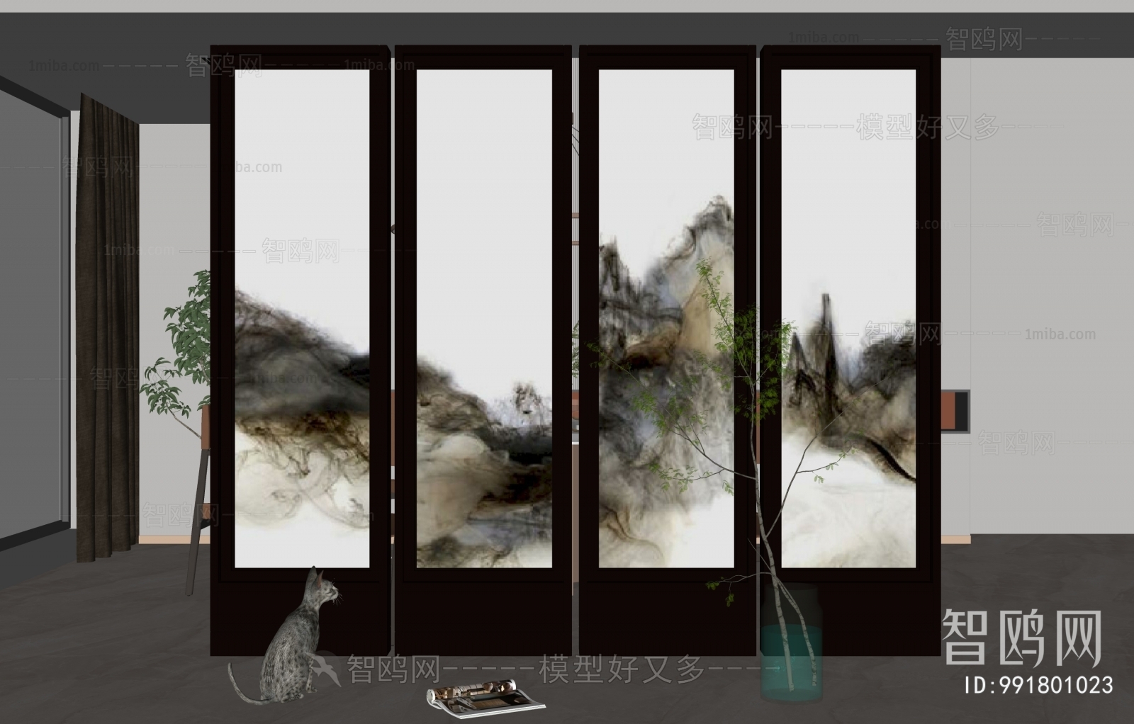 New Chinese Style Glass Screen Partition