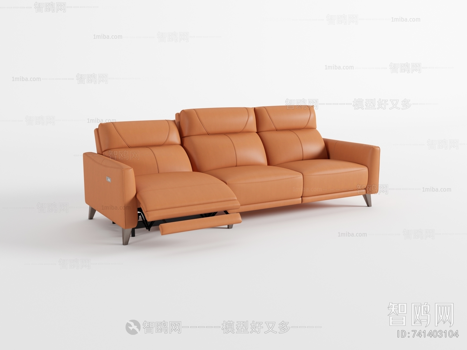 现代皮革三人位功能沙发