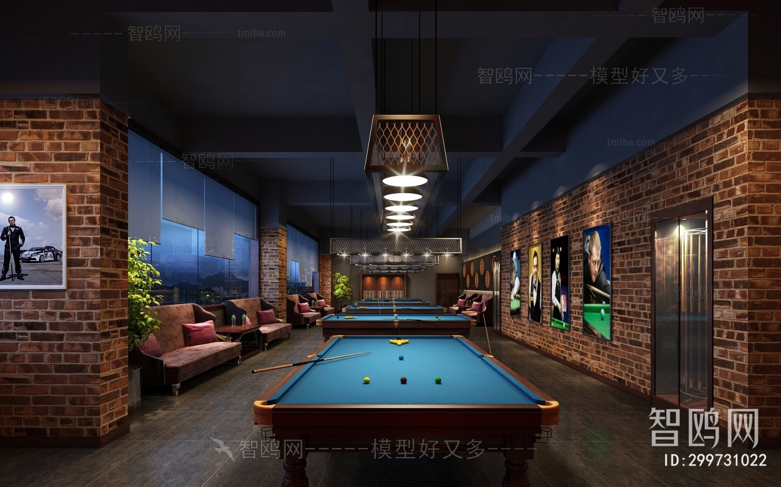 Industrial Style Billiard Room sketchup Model Download - Model ID ...