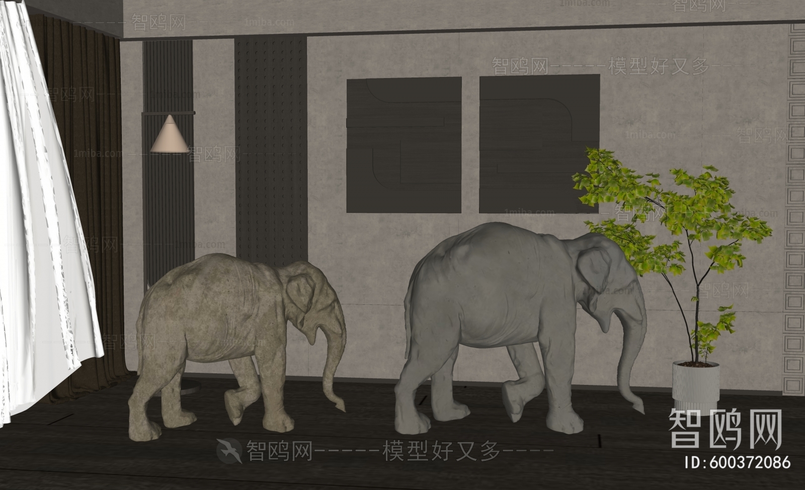 现代大象雕塑摆件组合
