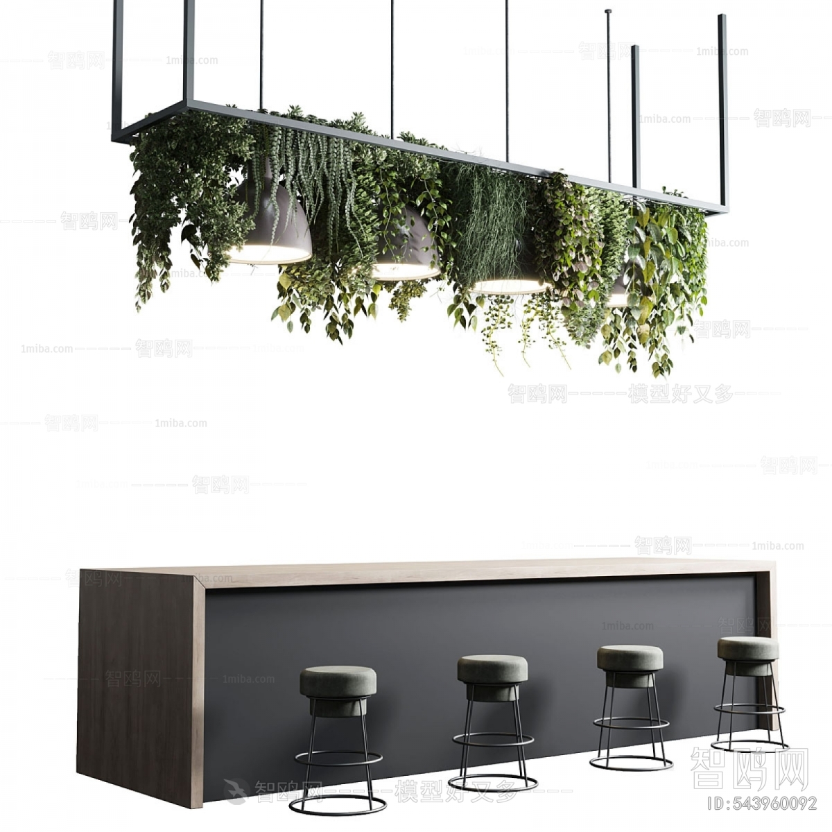 现代吧台吧凳 悬挂植物
