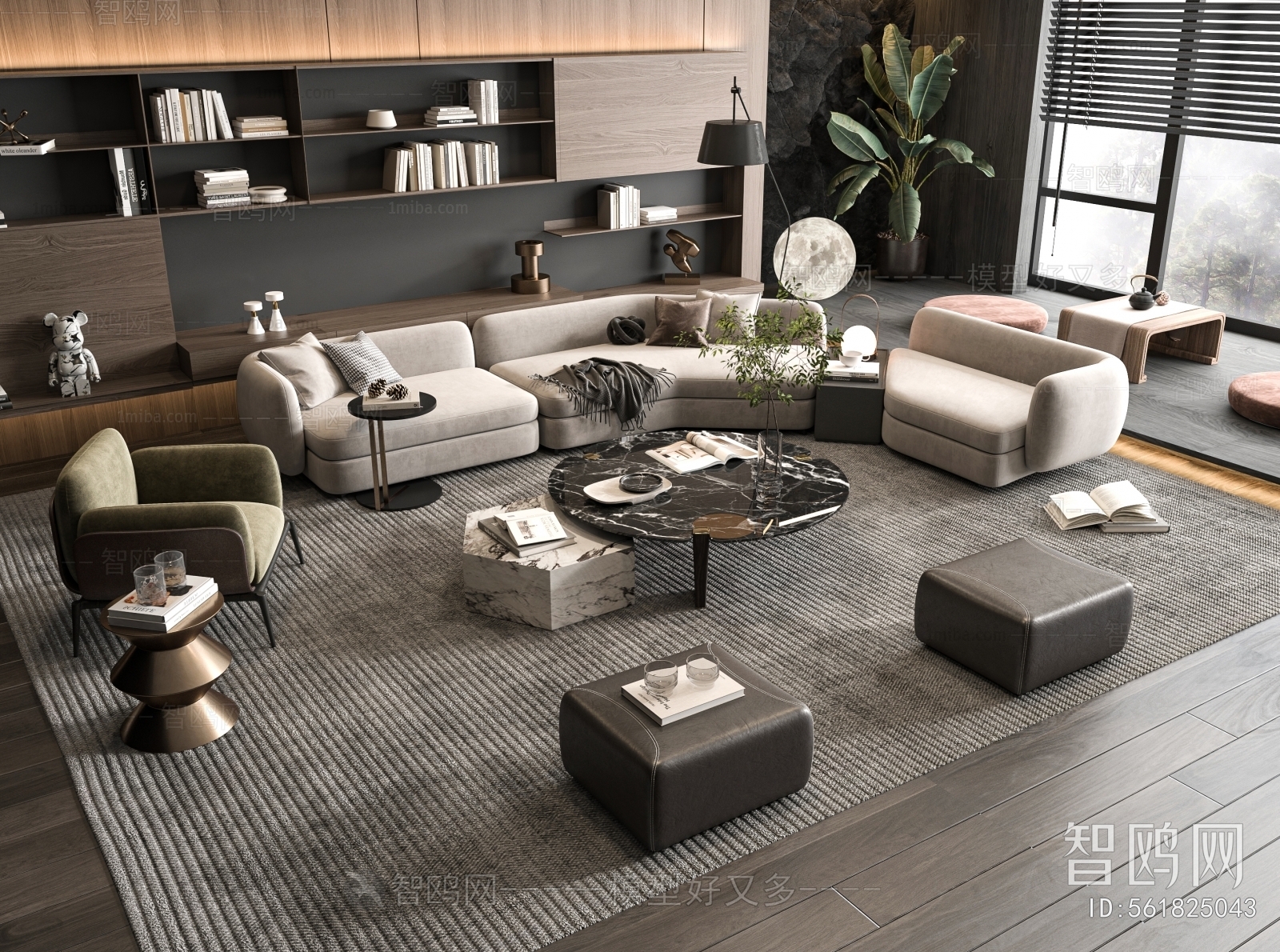 米洛提Minotti现代沙发茶几组合3D模型下载