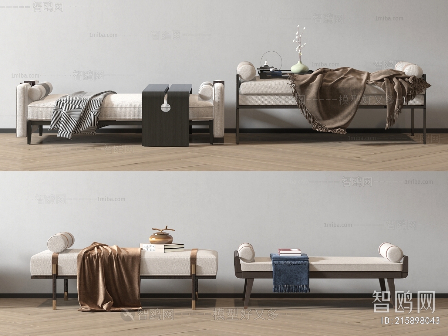 新中式沙发凳 床尾凳3D模型下载