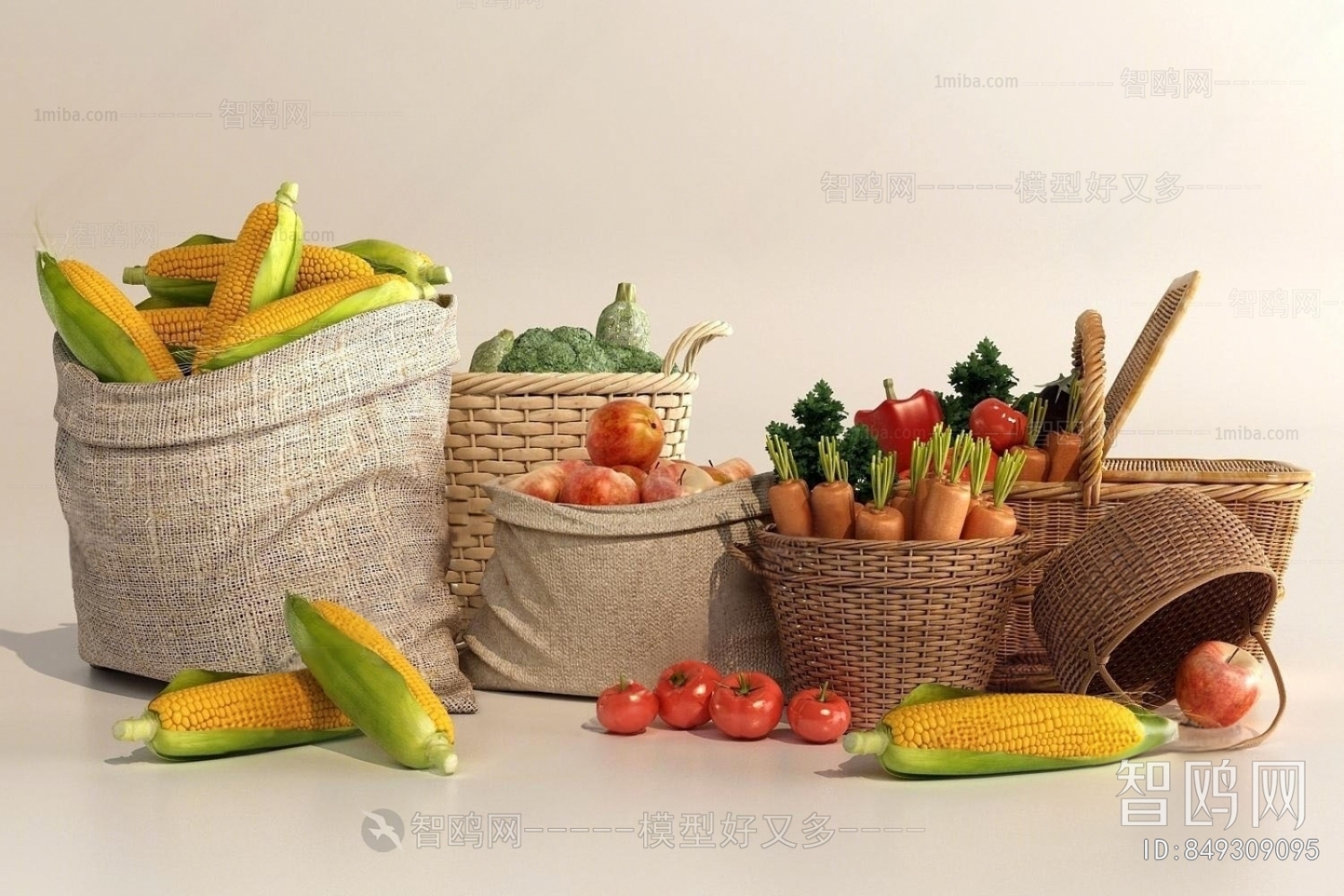 现代玉米苹果蔬菜 竹编框