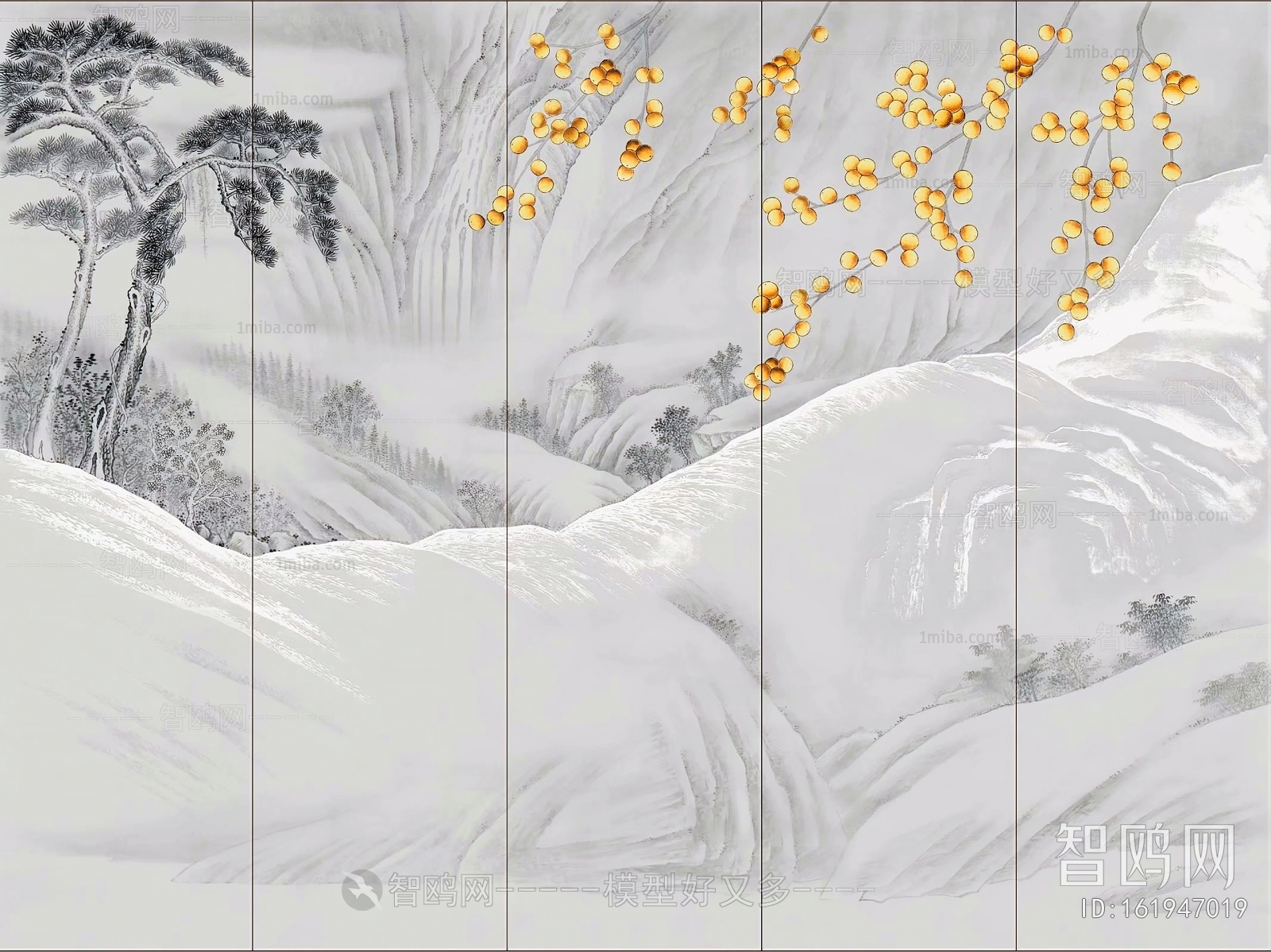 新中式山水风景壁纸壁画