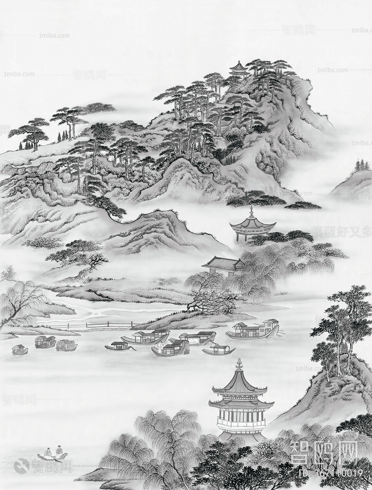 中式山水风景壁纸壁画