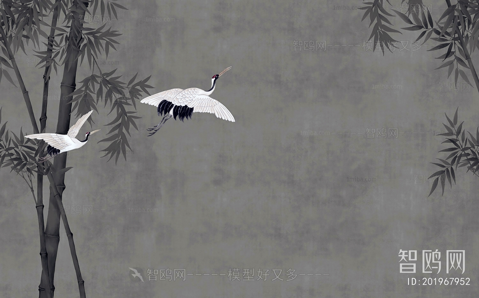 新中式仙鹤壁纸壁画