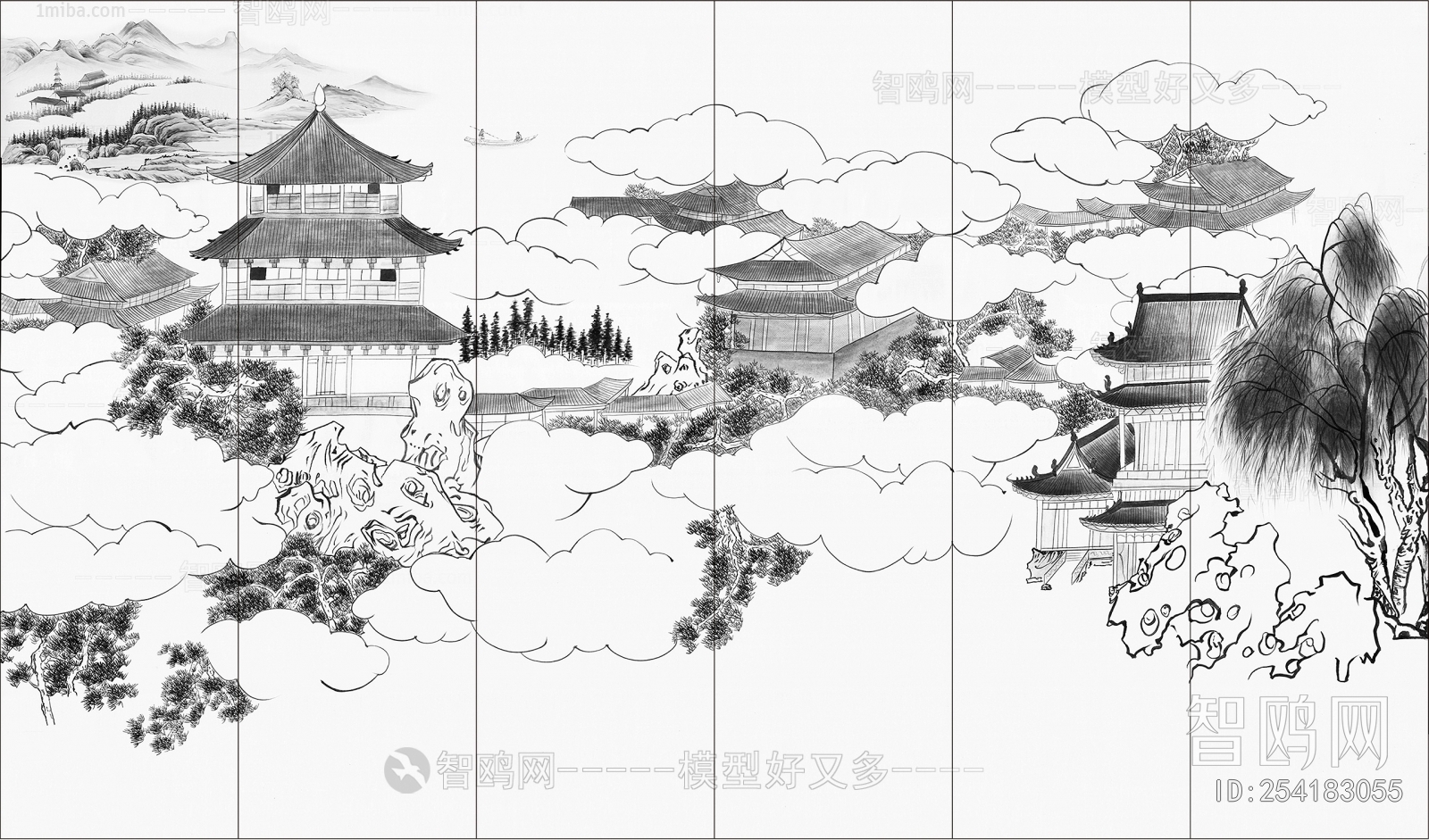 中式山水风景壁纸壁画