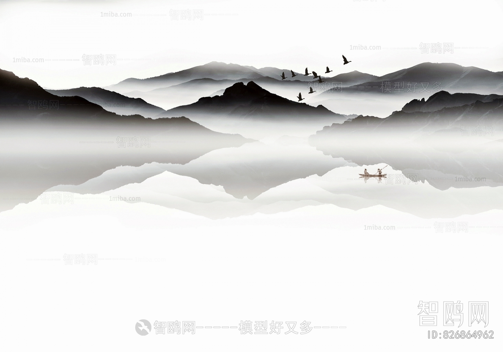 新中式山水风景壁纸壁画