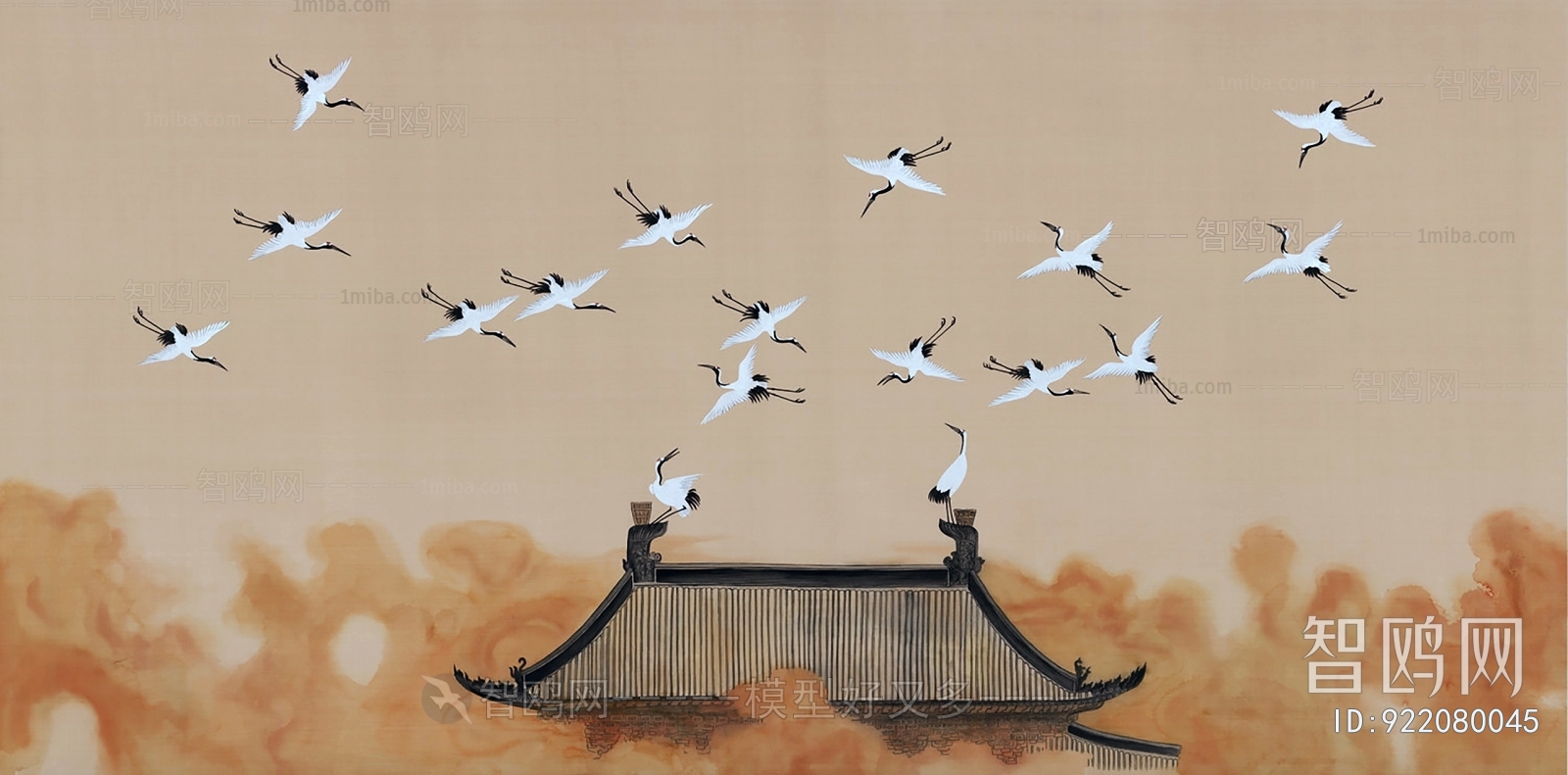 新中式仙鹤壁纸壁画